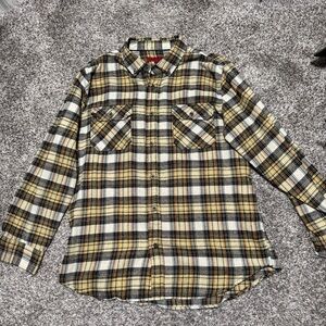 Montage Mens yellow Flannel plaid button down long sleeve Shirt Size XL
